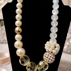 ✨ Champagne Pearl & Crystal Asymmetrical Statement Necklace